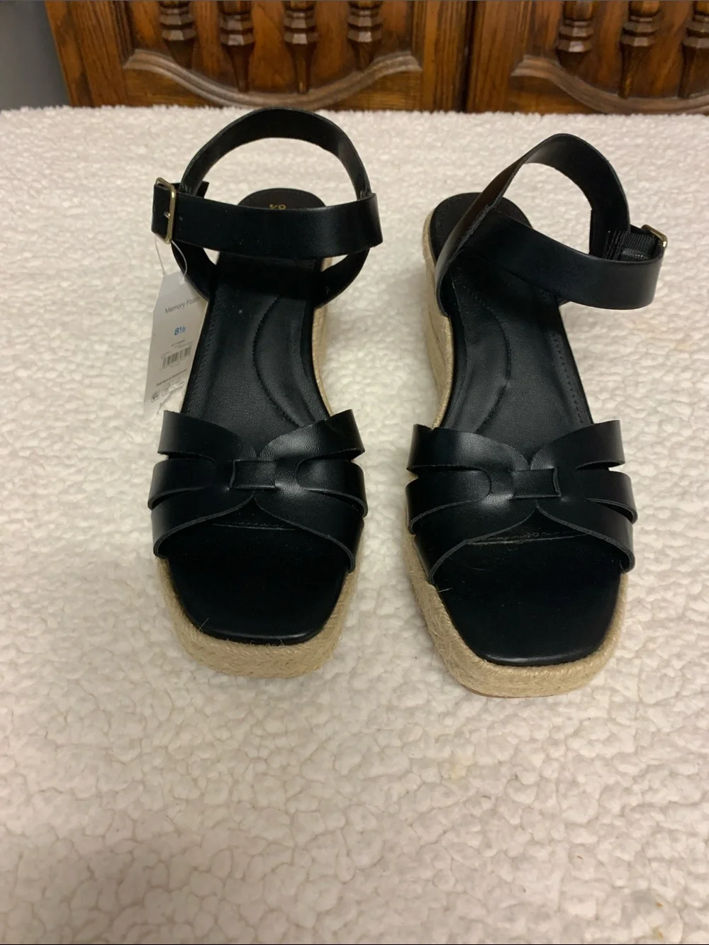 Time & Tru Women's Black Espadrille Platform Sandals Size 8 1/2 NEW Wedge heel - Picture 3 of 10
